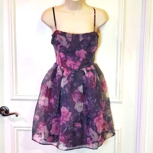 Lulus Midnight Beauty Black/Purple/Multi Floral Bustier Mini Dress,Large, NWT
